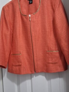 Nue Options Coral Zip-Front Textured Blazer with Gold Trim